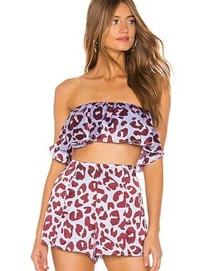 Lovers and Friends Leopard Print Strapless SHORTS AND TOP Set